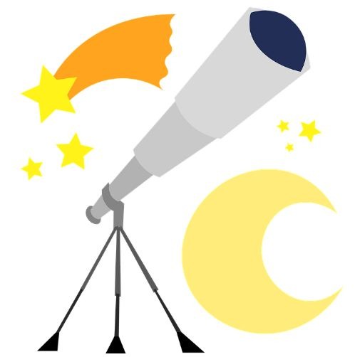 telescope on a mount, moon, stars, shooting star