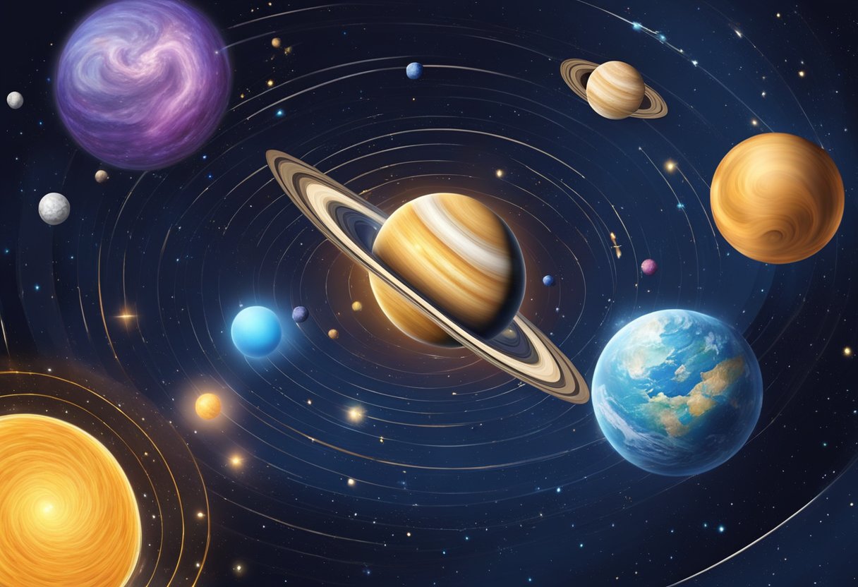 Stars and planets orbiting around a central point, pulled by an invisible force. Galaxies spiraling and colliding due to the influence of gravity