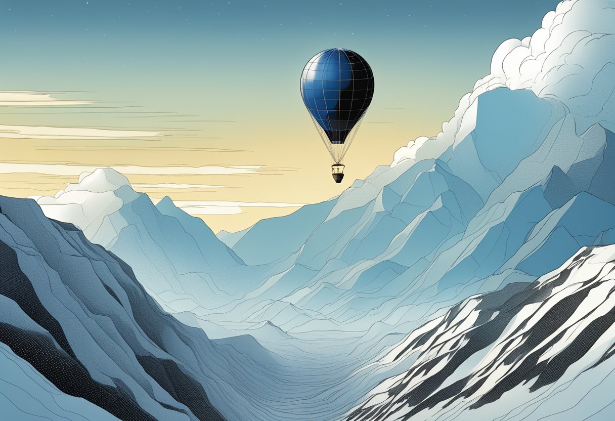 A weather balloon rises through the atmosphere, capturing data on altitude and vertical profiles. The sky transitions from blue to black as the balloon ascends