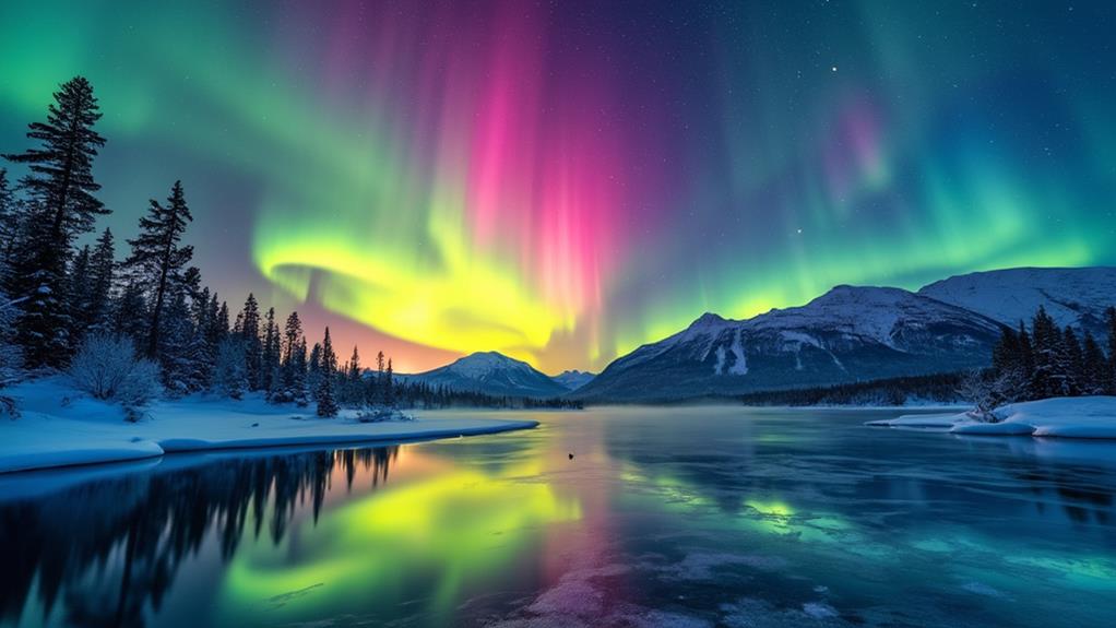 vibrant yellow pink auroras