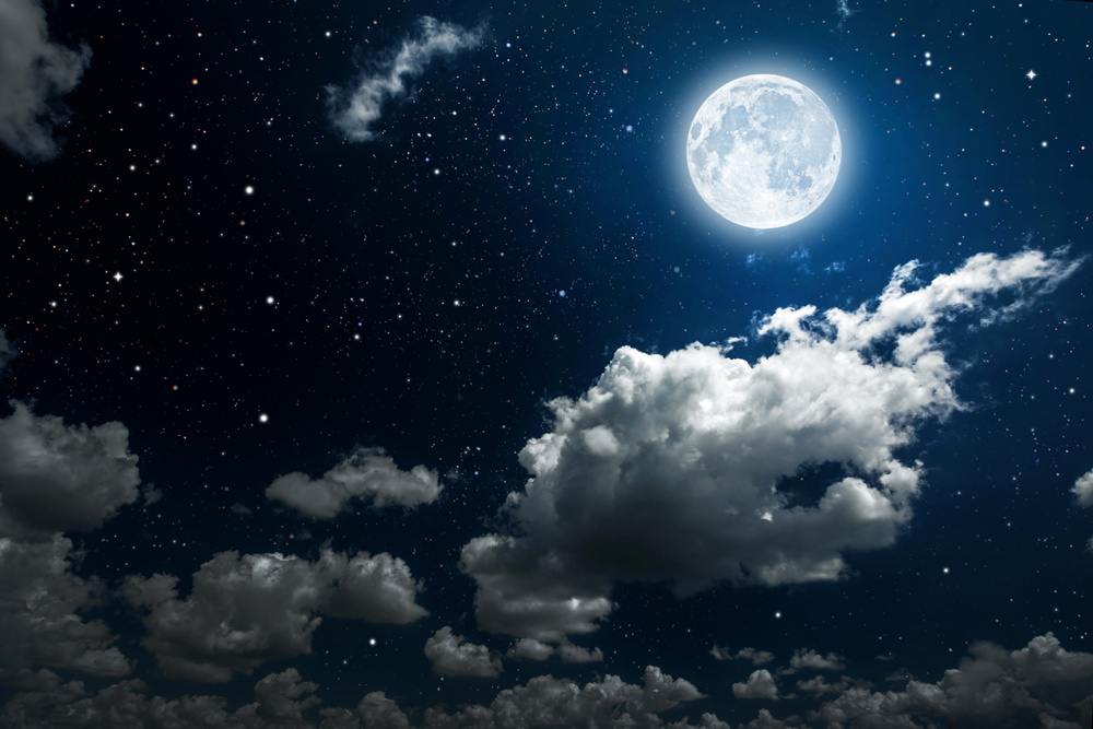 Backgrounds night sky with stars and moon and clouds. wood. Elements of this image furnished by NASA