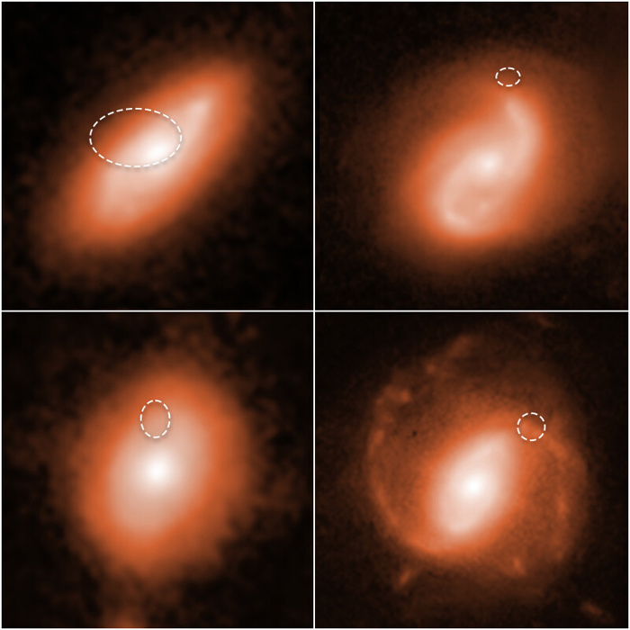 The bursts are catalogued as FRB 190714, at top left; FRB 191001, at top right; FRB 180924, at bottom left; and FRB 190608, at bottom right