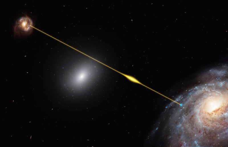 Artist’s impression of a fast radio burst FRB 181112 traveling through space and reaching Earth