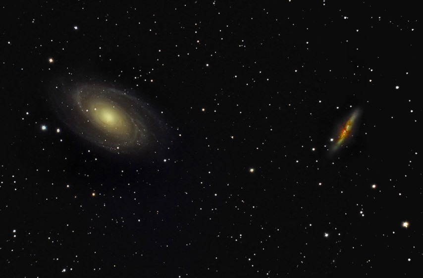 M81 galaxy (left) and M82 galaxy (right) on the universe