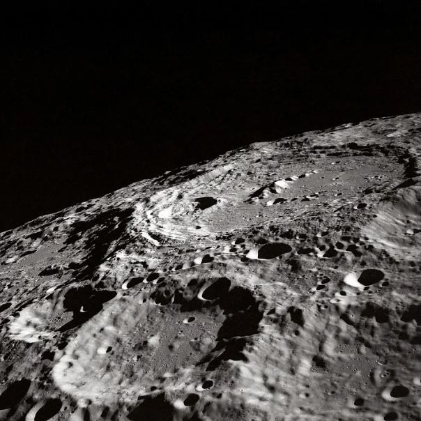 moon, crater, space, mountains