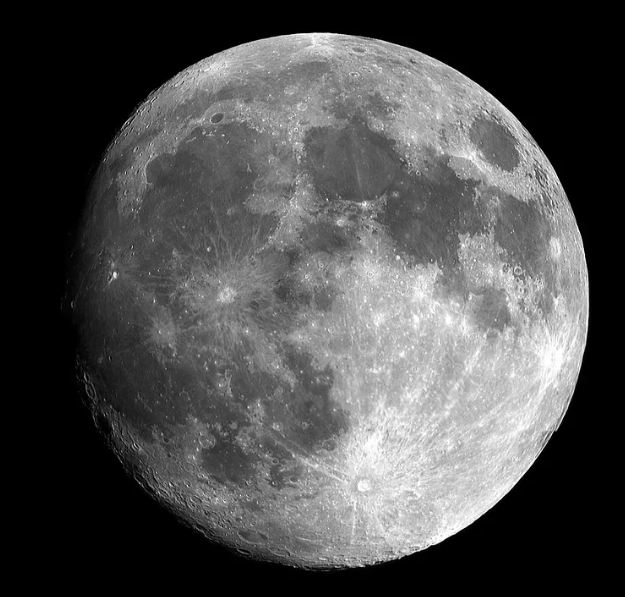 up-close black and white image of the Moon