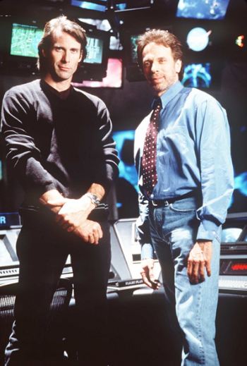 Director Michael Bay and producer Jerry Bruckheimer at Edwards Air Force Base.