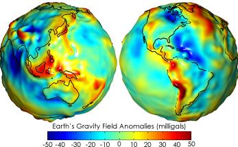 Gravity on Earth varies slightly with the difference in location.