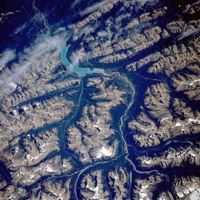 aerial view of the Abraham Lake, and the river