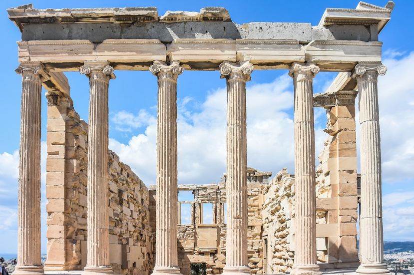 the Acropolis in Athens, Greece, blue sky, clouds
