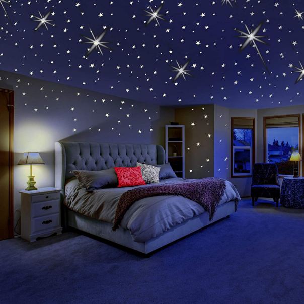 Picture of glow in the dark stars in bedroom.
