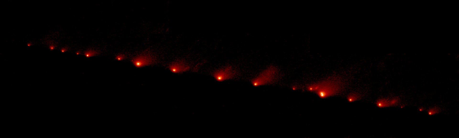 Fragments of Shoemaker Levy-9 upon collision with Jupiter